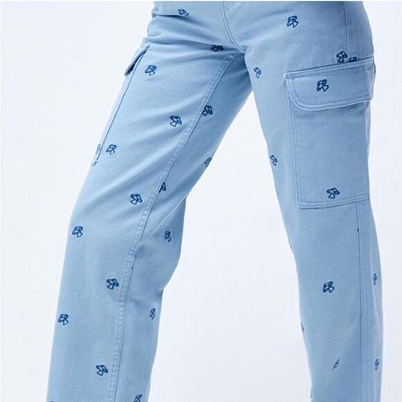 PacSun Denim - PACSUN Mushroom Embroidery Baggy Carpenter Wide-Leg Jeans W1756 Sz S